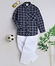 BAATCHEET  Full Sleeves Plaid  Checked Shirt With Pant - Navy