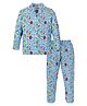 3PIN Full Sleeves Book & Text Printed Shirt With Coordinating Pajama Set - Blue
