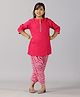 Kiddopanti Three Fourth Sleeves Placement Embroidered Kurta With Leheriya Jodhpuri Pant Set - Pink
