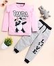 Little Marine Full Sleeves Panda Printed Tee With Joggers Track Pant  Set - Pink