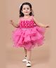 Titrit Organza Sleeveless Tulip Bodice Detailed Layered Fit And Flare Dress - Pink