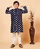 Piccolo Full Sleeves Floral Designed Jama Foil Printed Kurta Pyjama Set -  Navy Blue