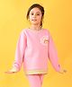Anthrilo Full Sleeves Sunshine Mood Printed Ribbed Fleece Sweatshirt - Pink