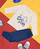 Pantaloons Baby Full Sleeves Vehicle Printed Tee With Solid Joggers Set - Cream