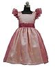 HEYKIDOO Cap Frill  Sleeves Flower Printed Organza & Satin Party Wear Dress - Peach