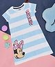 Pantaloons Junior Half Sleeves Striped & Minnie Text Printed Nighty Dress - Powder Blue