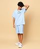 TeenTrums Half Sleeves Placement Click Text Printed Tee & Shorts Co Ord Set - Blue