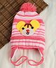 PASSION PETALS Striped Pattern With Lion Face Detailed Woollen Cap - Pink