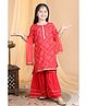 Kinder Kids Half  Sleeves Bandhej Printed & Lace Embellished Kurta  Sharara And Dupatta Set - Red
