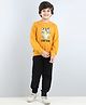 Aww Hunnie Full Sleeves Placement Text & Tiger  Printed Winter  Sweatshirt And Joggers Set - Mustard Orange