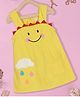 Nauti Nati Sleeveless Smiley Printed & Cloud Embroidered Dungaree Style Pure Cotton Dress - Yellow