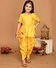 Saka Designs By Sapna Half Sleeves Leaf Swirl Foil Printed With Lace Embellished Kurta & Dhoti Set - Yellow & Golden
