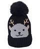 CrayonFlakes Reindeer Face Design & Pom Pom Detailed  Woolen Cap - Black