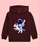 NUSYL Full Sleeves Astronaut & Unicorn Printed Hooded Sweatshirt - Burgundy