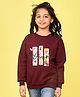 NUSYL Fleece Full Sleeves Moment Text & Flowers Printed Oversized Sweatshirt - Burgundy