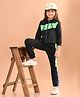 Lilpicks Couture Full Sleeves Colour Blocked Zipper Hooded Sweatshirt With Coordinating Joggers Set - Black & Green