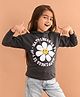 Lilpicks Couture Full Sleeves Graphic Floral Printed   Terry Fleece Hooded Sweatshirt - Dark Grey