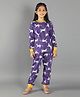 Ninos Dreams Full Sleeves Unicorn & Star Printed Coordinating Tee & Pajama Set - Purple
