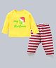 Kadam Baby Cotton Christmas Theme Full Sleeves My 1st Christmas Text Printed Sweatshirt & Striped Joggers Set - Yellow & Red