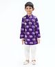 Lil' Drama Full Sleeves Elephant Printed & Gota Lace Embellished Kurta & Pyjama Set - Purple