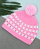 Funkrafts Handmade Soft Woolen Pom Pom Detailed & Colour Blocked Cap - Pink & White- Diameter 31 CMS
