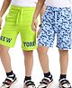 Honeyhap Premium  100%  Cotton Jersey Knit  With Bio Finish Printed Bermudas Pack of 2 - Open Air & Lime Punch