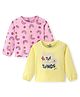 Doodle Poodle 100% Cotton Full Sleeves Top with Floral & Text Print Pack of 2 - Pink & Yellow