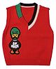 Little Surprise Box Sleeveless Duck Designed V Neck Winter Wear Cotton Sweater - Red