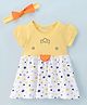 Doreme Cotton Single Jersey Knit Half Sleeves Frock With Headband Polka Dot Print - Yellow