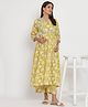 Aujjessa Three Fourth Sleeves Floral Printed & Lace Embellished Maternity Kurta Set With  Concealed Zipper Nursing Access - Yellow & Multi Colour