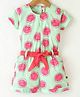 Dew Drops Cotton Poplin Woven Half Sleeves Jumpsuit Watermelon Print - Green