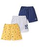 Doodle Poodle  100% Cotton Knit Above Knee Length  Shorts Star Print Pack of 3 - Yellow Grey & Blue
