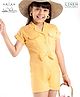 Arias Cotton Linen Woven Half  Sleeve Jumpsuit with Front Snap Button and Belt - Yellow