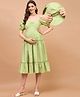 Shades Of Sabi Off Shoulder Half Sleeves Solid Maternity Tiered Dress With Concealed Zipper Nursing Access - Green