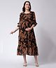 Moms Maternity Three Fourth Sleeves Floral Printed Midi Georgette Dress With Nursing Access - Navy Blue