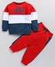 CUTOPIES Full Sleeves Not Interested Color Blocked Tee With Pant - Red