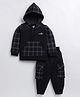 CUTOPIES Full Sleeves Graph Checked Hooded Sweatshirt & Jogger Set - Black