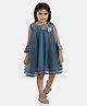 Peppermint Three Fourth Bell Sleeves Sequin & Flower Applique Embellished A Line Dress - Blue