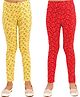 Kids Cave Pack Of 2 Cotton Jersey  Flower Printed Leggings - Yellow & Red