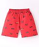 Simply Premium Cotton Knee Length Shorts Cars Printed - Red