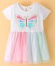 Smarty Girls 100% Cotton Knit Half Sleeves Frock with Butterfly Print- White