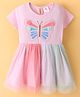 Smarty Girls 100% Cotton Knit Half Sleeves Frock with Butterfly Print- Pink