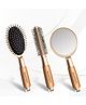 Majestique Round and Oval Cushion Hair Brush Set with Handle Mirror, Soft Nylon Bristles for Men and Women - 3Pcs Gold