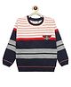 KNITCO Full Sleeves Route 66 Patch Detailed & Striped Designed Sweater - Red & Navy Blue