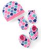 Babyhug 100% Cotton Interlock Knti Cap Mittens & Booties Set Abstract Print -Pink