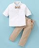 Mark & Mia Full Sleeves Solid Color Shirt and Trouser Set with Bow and Suspender - Multicolor