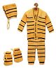MayRa Knits Full Sleeves Striped Designed Hand Knitted Coordinating Woollen Sweater Pajama Cap & Socks Set - Yellow