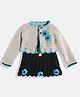 MayRa Knits Hand Knitted Full Sleeves Floral Designed Jacket With Fit & Flare Sweater Dress - Blue