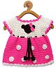 MayRa Knits Cap Sleeves Flower Applique Detailed Hand Knitted Dress  - Pink