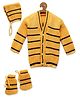 MayRa Knits Hand Knitted Full Sleeves Stripe Designed Sweater With Coordinating Cap And Socks - Yellow